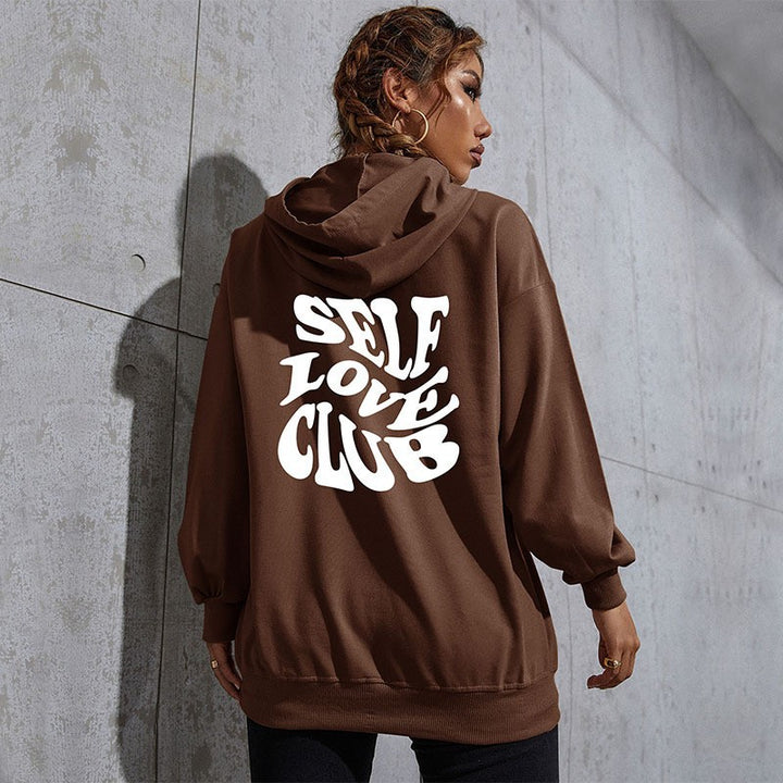 Damen Lässiger Oversize-Kapuzenpullover mit Statement-Print, Kängurutasche und Rippbündchen Echoarchiv