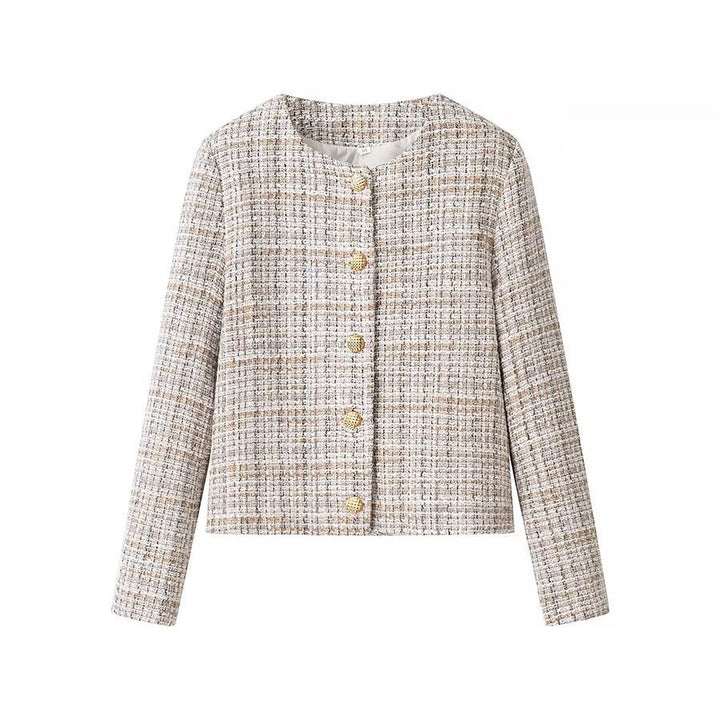 Damen Kurzjacke aus Bouclé‑Tweed mit rundem Ausschnitt und dekorativen Goldknöpfen Echo Archiv