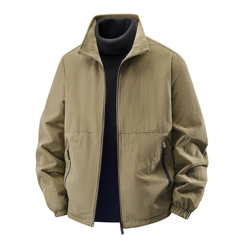 Men's minimalist stand-collar travel jacket with sealed zip pockets and elastic cuffs – Taviero