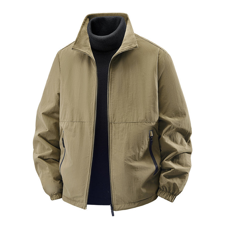 Men's minimalist stand-collar travel jacket with sealed zip pockets and elastic cuffs – Taviero