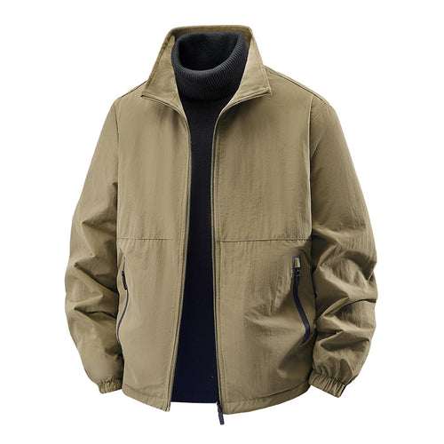 Men's minimalist stand-collar travel jacket with sealed zip pockets and elastic cuffs – Taviero