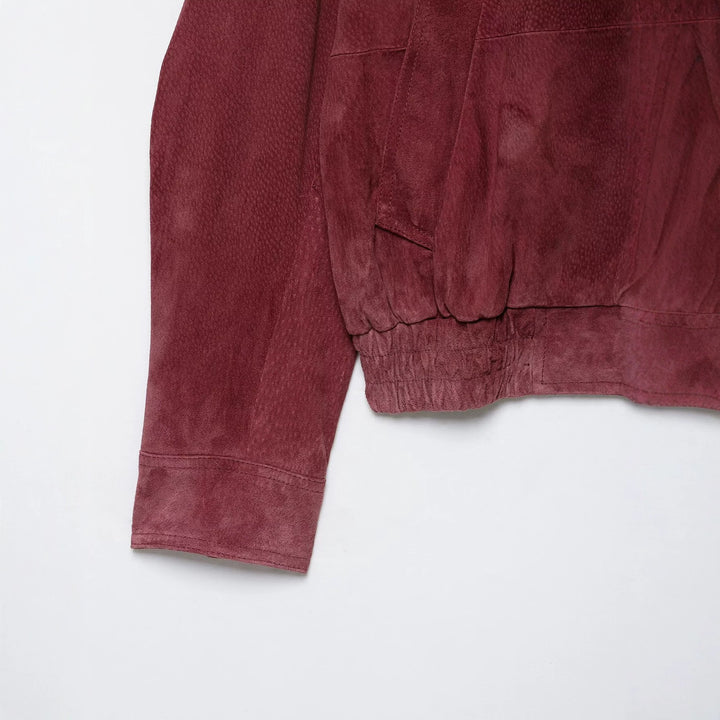 Damen Kurzschnitt Veloursleder-Bomber mit hohem Stehkragen und elastischem Saum Echo Archiv