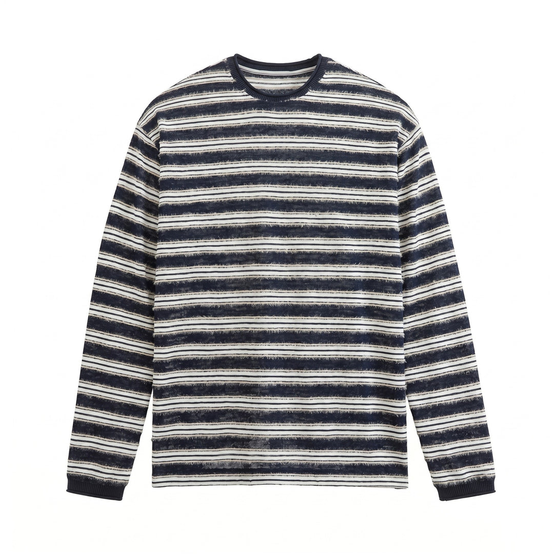 Unisex Langärmliges Feinstrick-Shirt mit Ringelstruktur und geripptem Kragen Echoarchiv