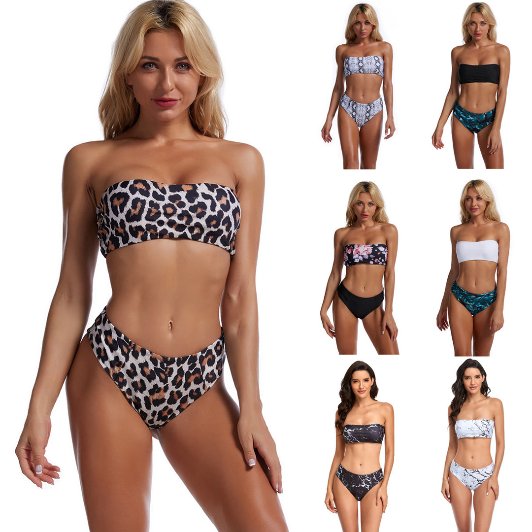 Damen Bandeau-Bikini mit floralem Oberteil und hohem Bund Echo Archiv