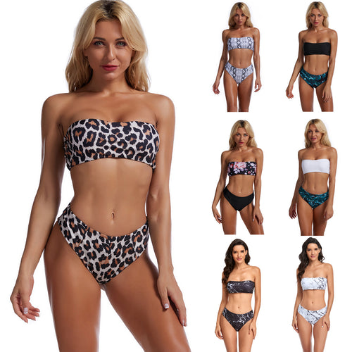 Damen Bandeau-Bikini mit floralem Oberteil und hohem Bund Echo Archiv