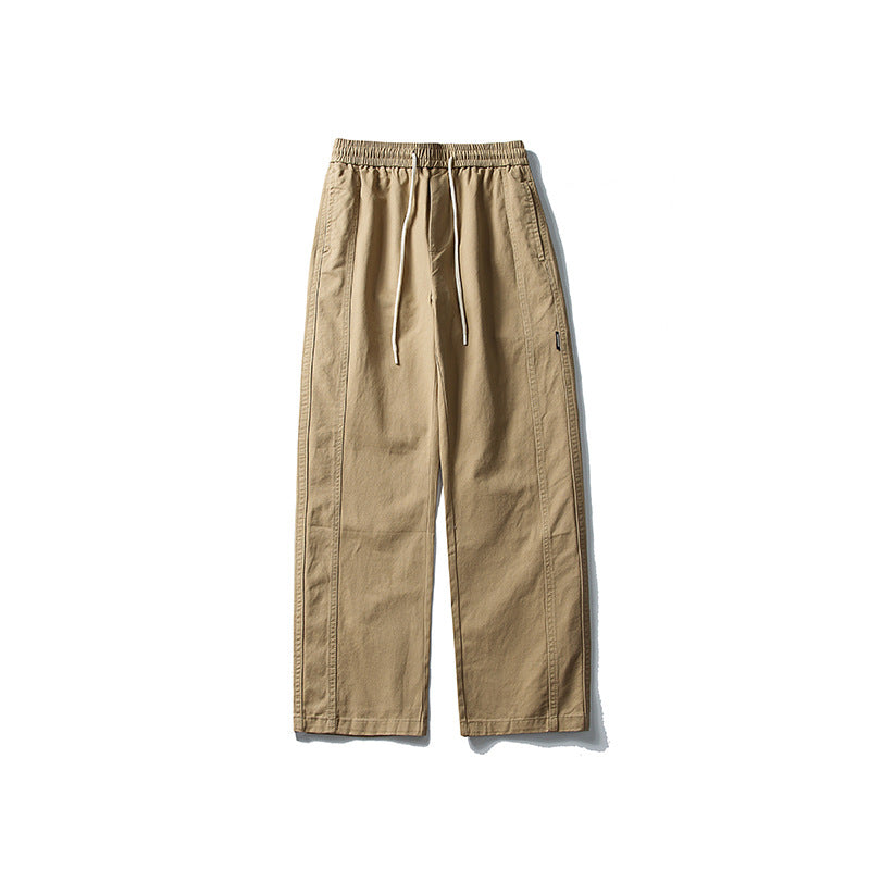Herren Locker geschnittene Baumwoll-Canvas-Hose mit Tunnelzugbund, geradem Bein und Ziernaht-Details Echo Archiv
