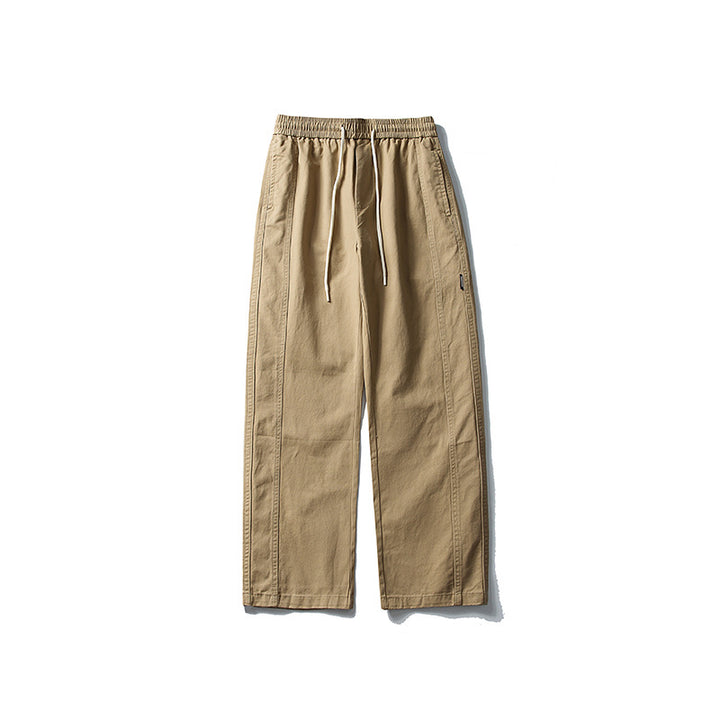 Herren Locker geschnittene Baumwoll-Canvas-Hose mit Tunnelzugbund, geradem Bein und Ziernaht-Details Echo Archiv