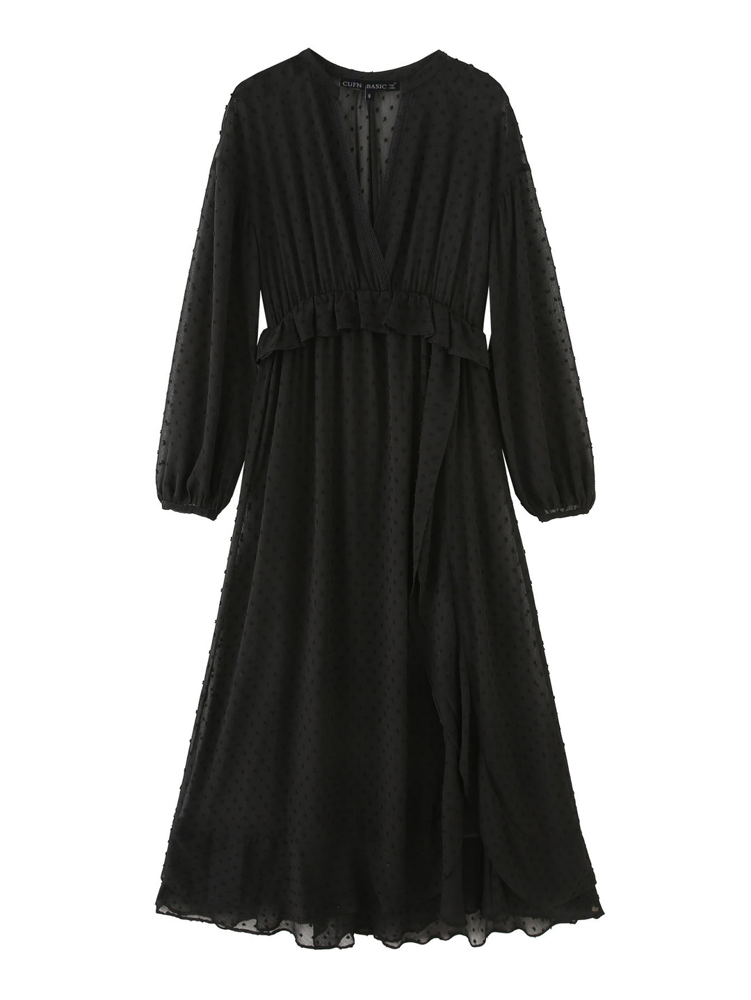 Damen nan luftiges Chiffon Midikleid mit V-Ausschnitt und Volantbund Echo Archiv