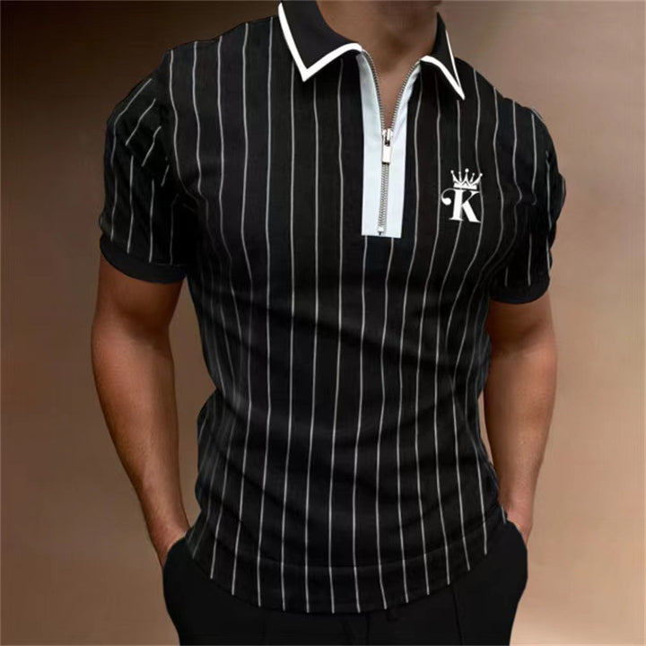 Herren Kurzarm Poloshirt mit Reißverschluss und Streifenmuster Echoarchiv