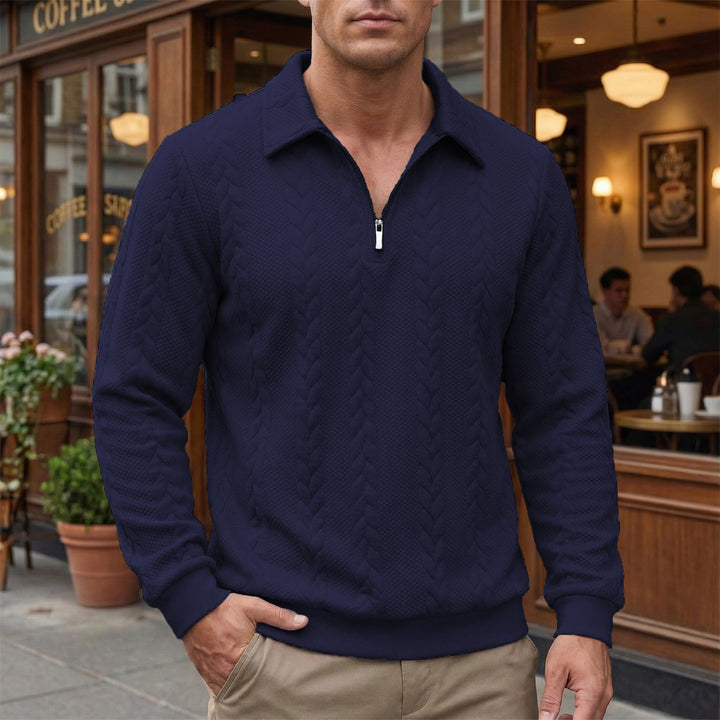 Herren strukturierter Halbzip-Pullover mit Troyerkragen, feinem Zopfmuster und elastischen Bündchen – Norvane