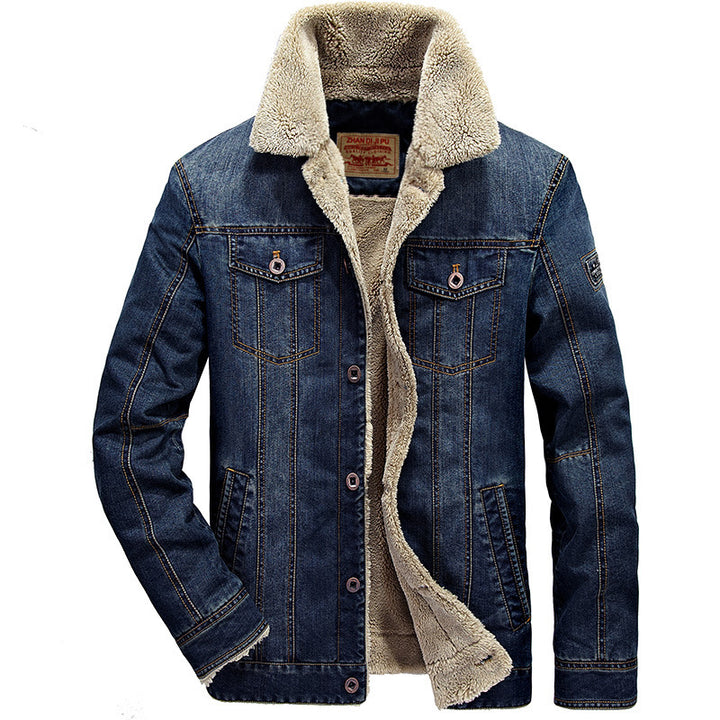 Herren Thermo-Denimjacke im Truckerstil mit vollem Teddyfleece-Innenfutter und hohem Umlegekragen Echo Archiv