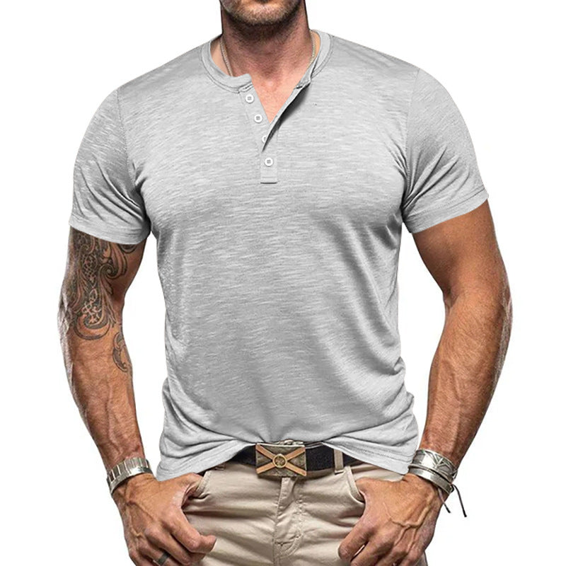 Herren stilvolles Kurzarm-Henley-Shirt mit strukturiertem Stoff Echoarchiv