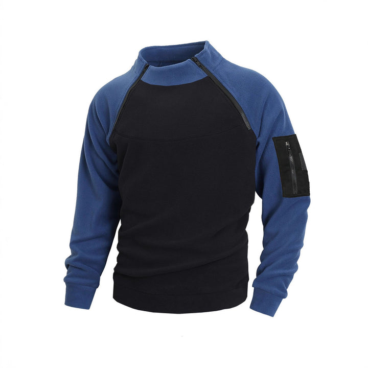 Herren technischer Fleece-Halbzip-Pullover mit asymmetrischen Schulterreißverschlüssen und Reißverschluss-Ärmeltasche – Marzano