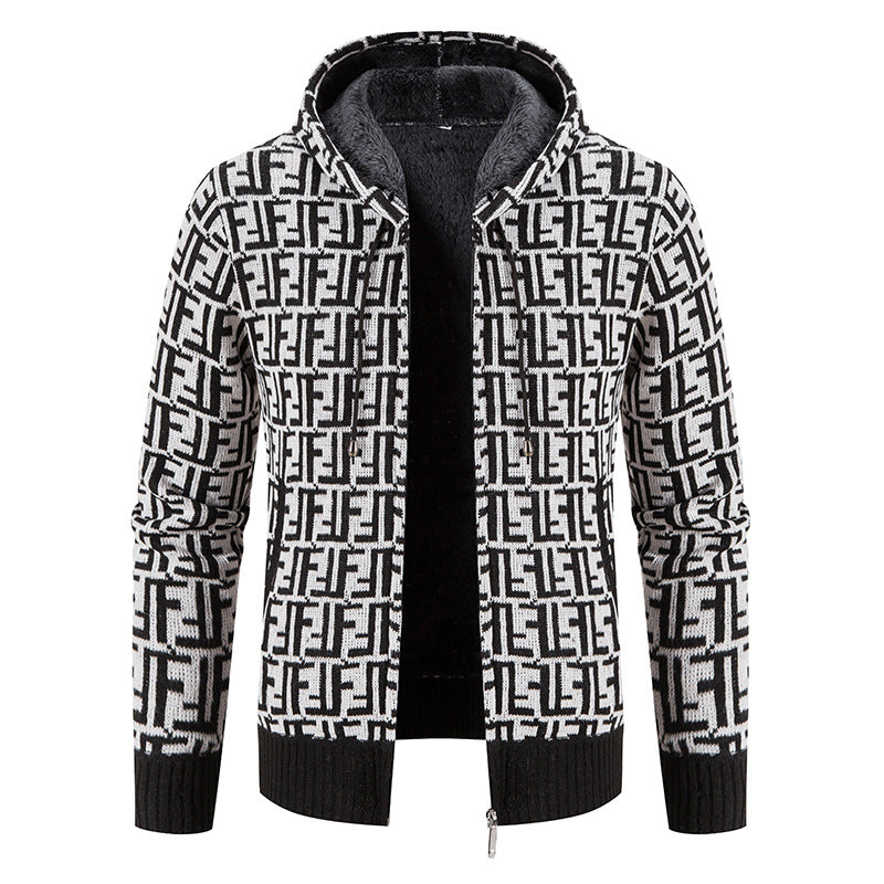 Herren Hochwertige Strickjacke mit modernem Muster und Kapuze Echoarchiv