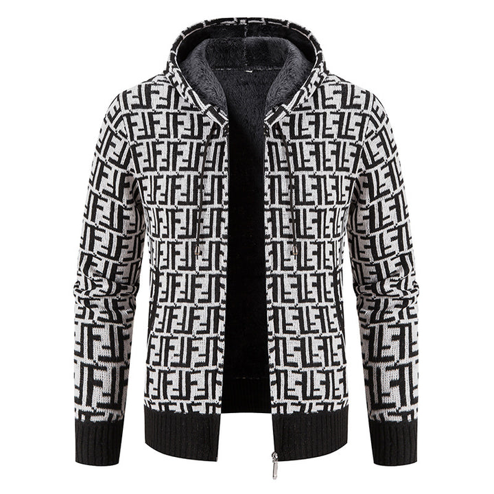 Herren Hochwertige Strickjacke mit modernem Muster und Kapuze Echoarchiv