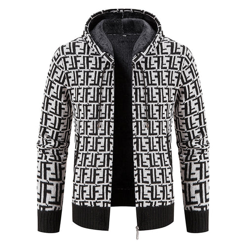 Herren Hochwertige Strickjacke mit modernem Muster und Kapuze Echoarchiv