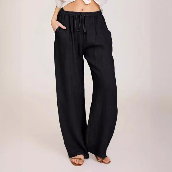 Damen luftige Palazzo-Hose mit Tunnelzugbund, elastischem Taillenabschluss und seitlichen Eingrifftaschen – Avélisse