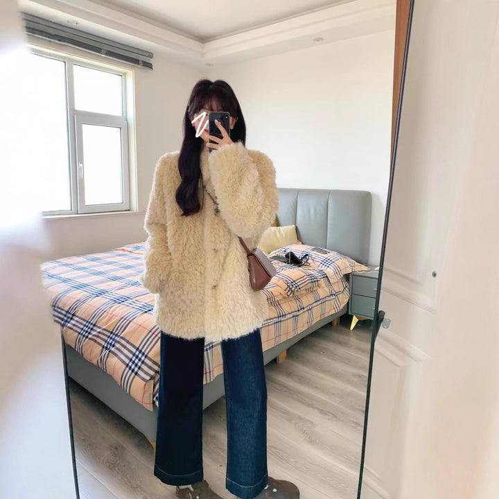 Damen Teddy-Mantel aus Kunstfell mit Oversize-Schnitt und Eingrifftaschen Echoarchiv
