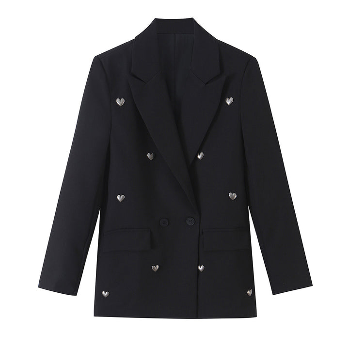 Damen Doppelreihiger Blazer mit herzförmigen Metallknöpfen, Pattentaschen und tailliertem Schnitt Echo Archiv