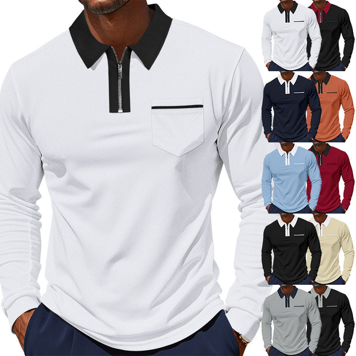 Herren nan langärmeliges Polo mit halbem Reißverschluss, aufgesetzter Brusttasche und feiner Strukturjersey-Qualität Echo Archiv