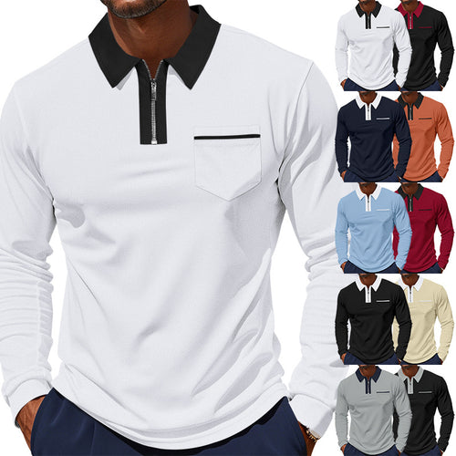 Herren nan langärmeliges Polo mit halbem Reißverschluss, aufgesetzter Brusttasche und feiner Strukturjersey-Qualität Echo Archiv