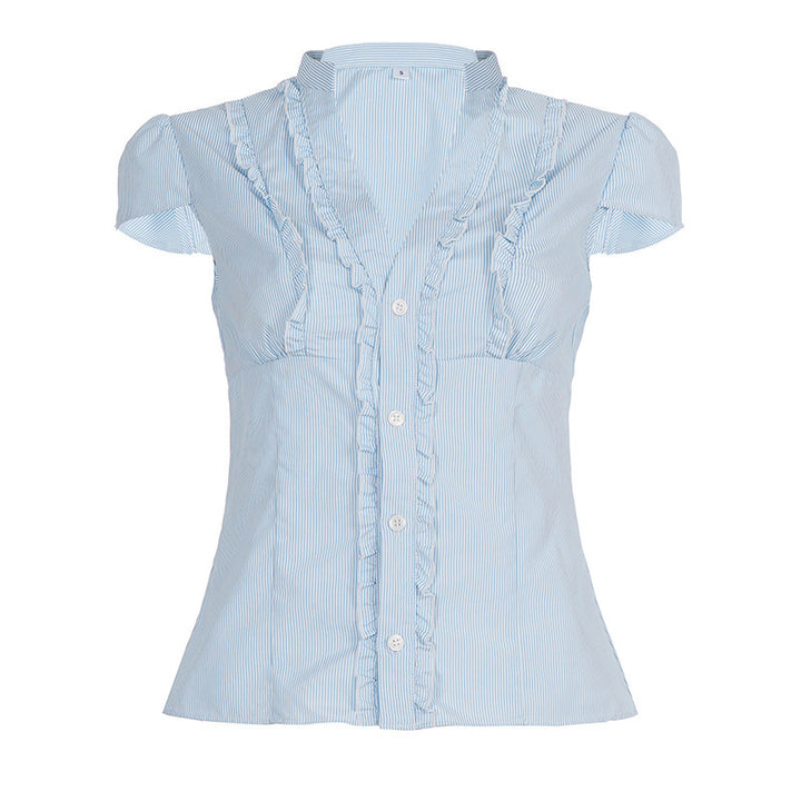 Damen Blusen Top mit Rüschendetails und figurbetontem Schnitt Echo Archiv