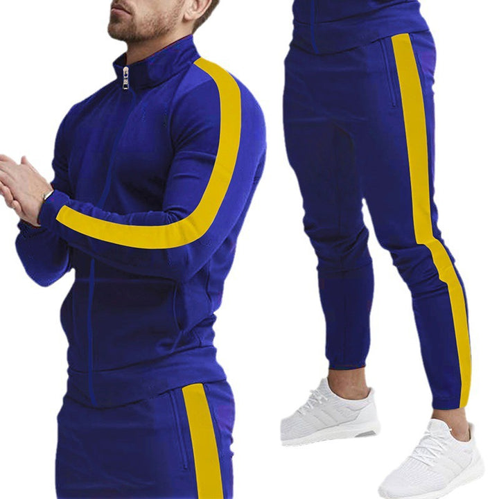 Herren Sportlicher Tapered-Trainingsanzug im Retro-Streifen-Look mit Stehkragen Echoarchiv