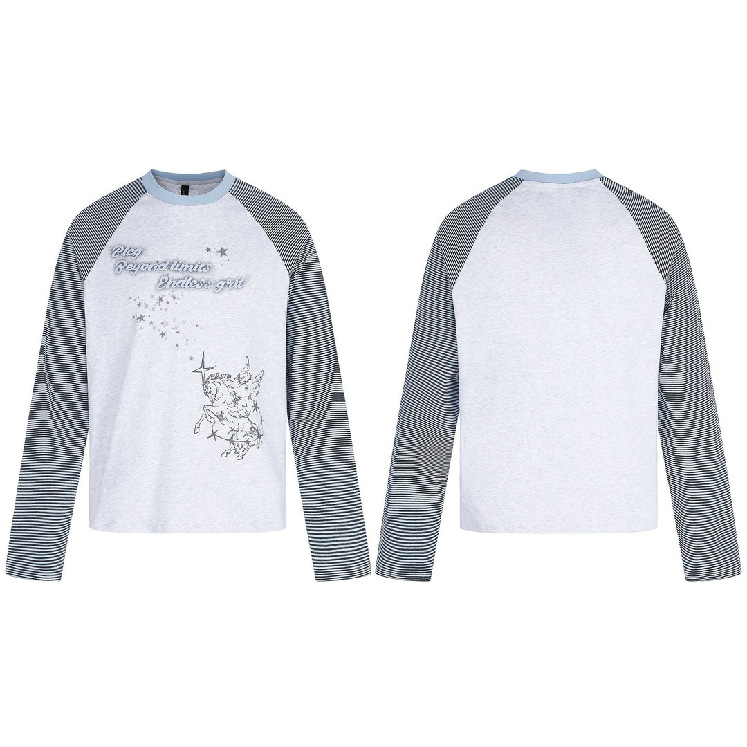 Damen Langarmshirt mit Raglanärmeln und Einhorn-Print Echoarchiv
