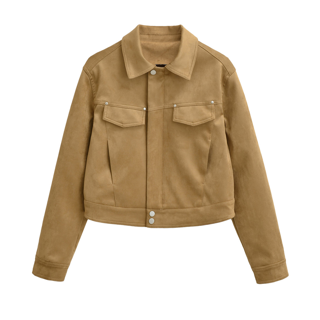 Damen Kurze Velours-Optik Jacke mit Druckknopf-Leiste und aufgesetzten Brusttaschen Echoarchiv