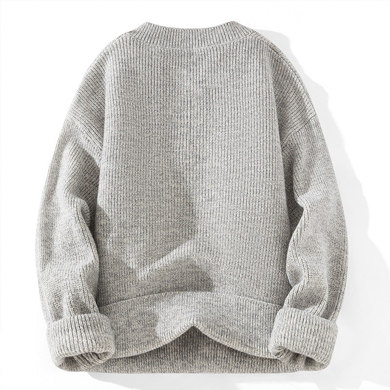 Unisex Grobstrick-Henley-Pullover mit halber Knopfleiste und Rippstruktur Echoarchiv