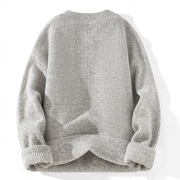 Unisex Grobstrick-Henley-Pullover mit halber Knopfleiste und Rippstruktur Echoarchiv