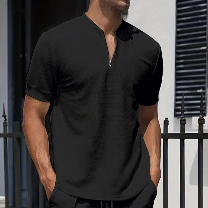 Herren Kurzarmshirt mit modernem Reißverschluss und strukturiertem Design Echoarchiv