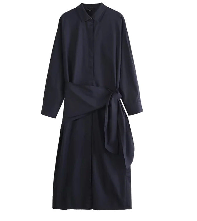 Damen Oversize-Hemdblusenkleid mit seitlichem Knotengürtel und Midilänge Echo Archiv