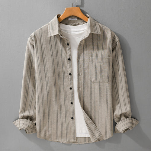 Herren Relaxed-Stripe Hemdjacke aus feinem Baumwoll-Twill mit aufgesetzter Brusttasche Echoarchiv