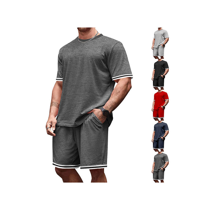Herren nan sportliches Lounge-Set aus hochwertiger Baumwollmischung mit körpernahem Kurzarmshirt und Kordel-Shorts mit kontrastierenden Bündchen Echo Archiv