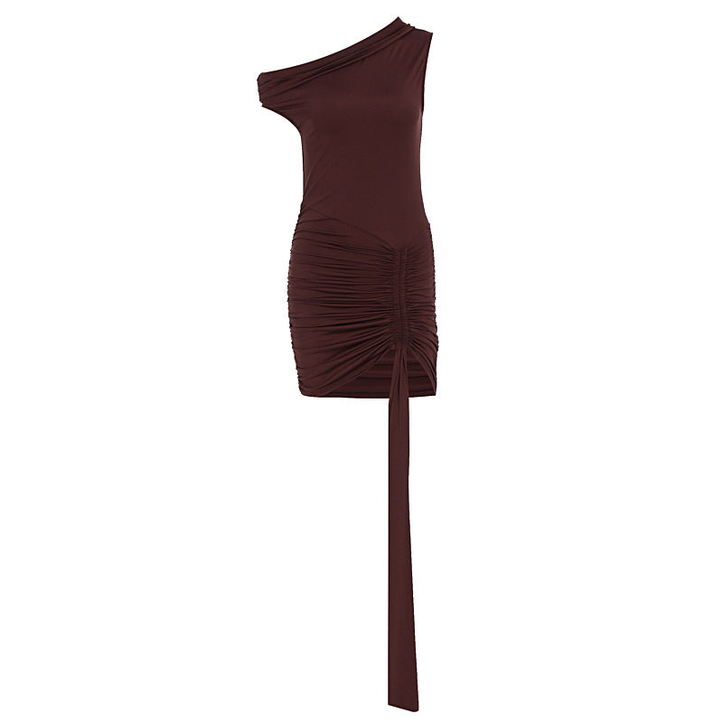 Damen Einseitig Schulterfreies Minikleid mit Drapierung und Raffung Echo Archiv