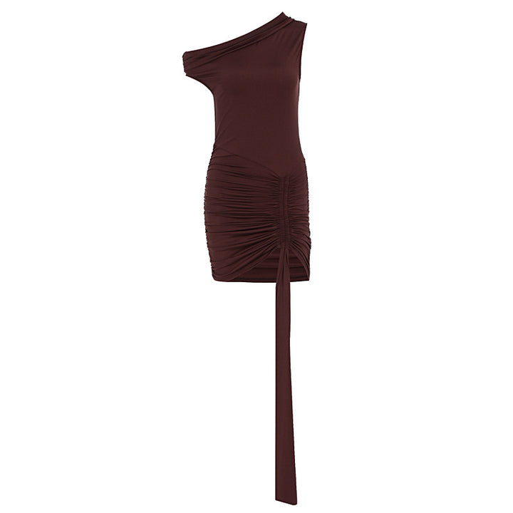 Damen Einseitig Schulterfreies Minikleid mit Drapierung und Raffung Echo Archiv
