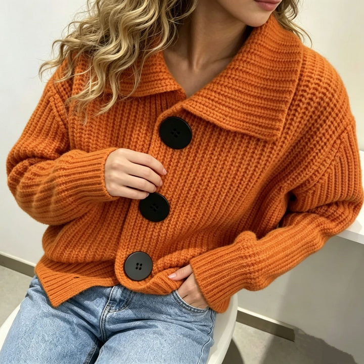 Damen Grobstrick-Cardigan mit breitem Umlegekragen – Veloura
