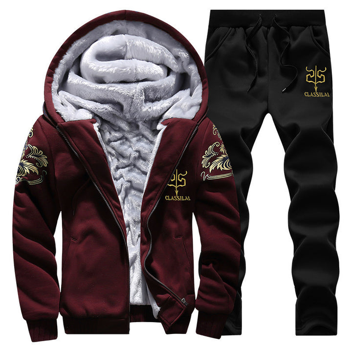 Herren gefütterter Hoodie-Trainingsanzug mit Teddyfleece-Innenfutter, Reißverschlussjacke und Jogger Echoarchiv
