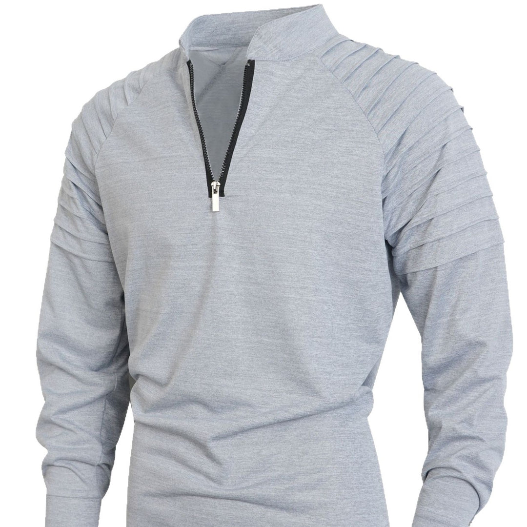 Herren Slim-Fit Troyer mit gesteppter Schulterpasse und halbem Reißverschluss – Cavarno