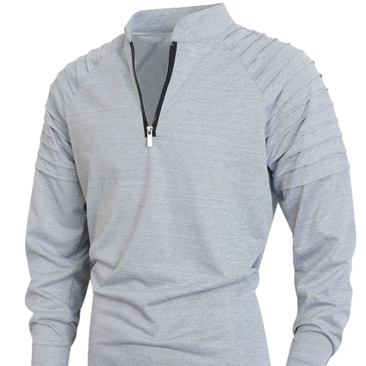 Herren Slim-Fit Troyer mit gesteppter Schulterpasse und halbem Reißverschluss – Cavarno