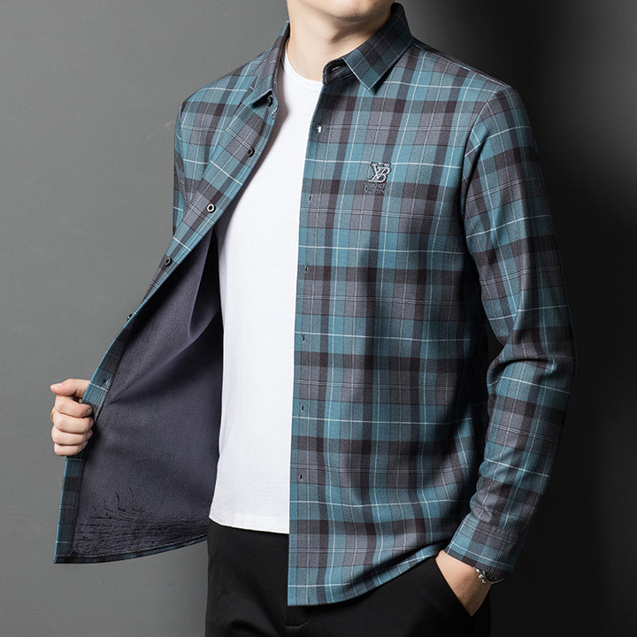 Herren lässiges und stylisches Langarmhemd mit modernem Karo-Muster Echoarchiv