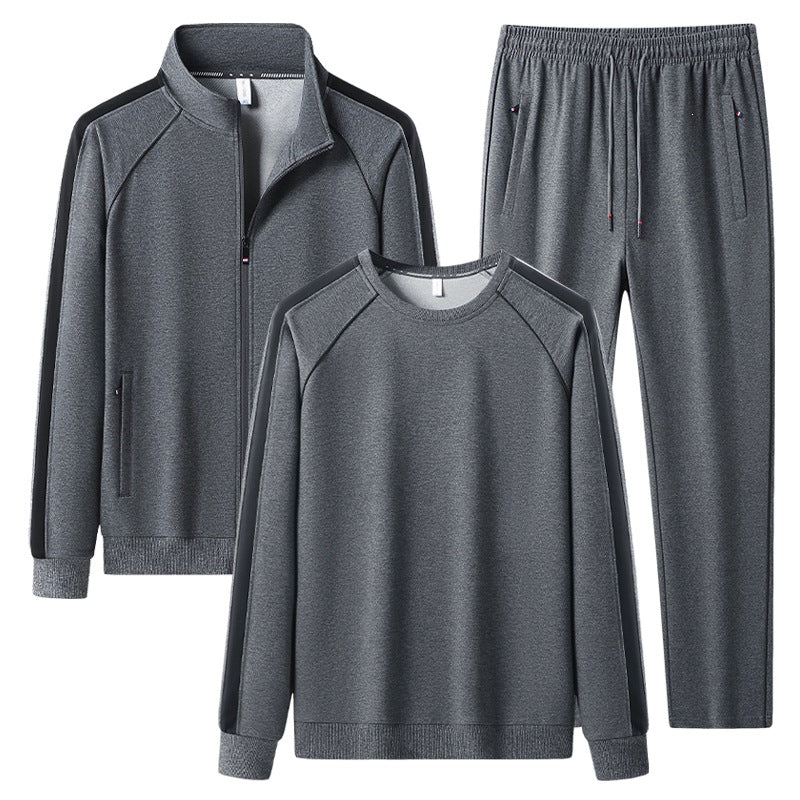 Herren Dreiteiliges Freizeit-Trainingsanzug-Set aus weichem French-Terry mit Reißverschlussjacke, Rundhals-Sweatshirt & Kordel-Jogginghose Echoarchiv