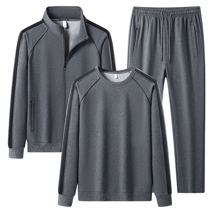 Herren Dreiteiliges Freizeit-Trainingsanzug-Set aus weichem French-Terry mit Reißverschlussjacke, Rundhals-Sweatshirt & Kordel-Jogginghose Echoarchiv
