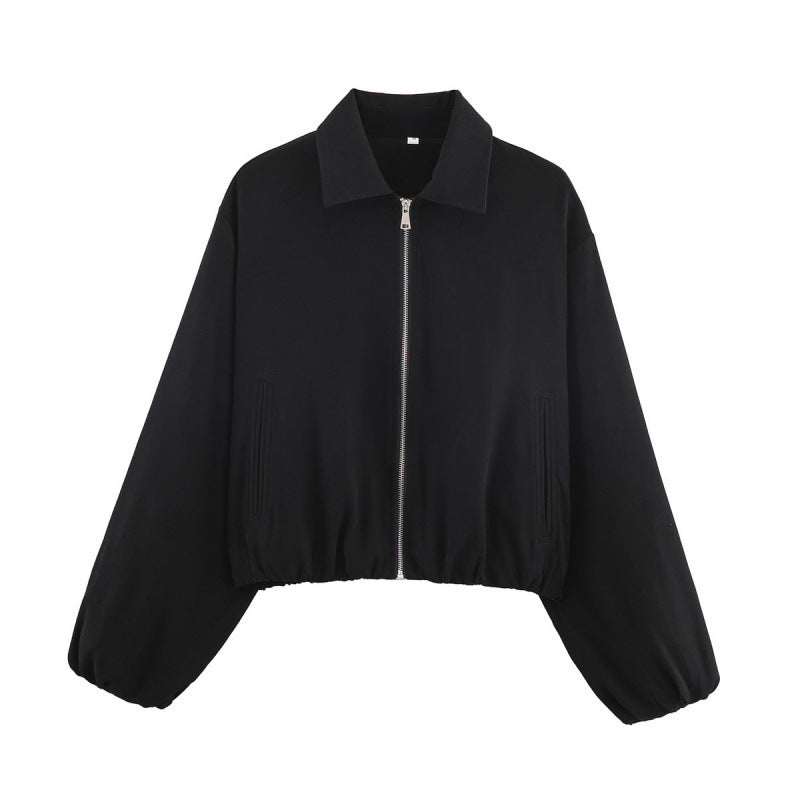 Damen Gepunktete Cropped-Bomberjacke im Retro-Look mit Hemdkragen und elastischem Saum Echo Archiv