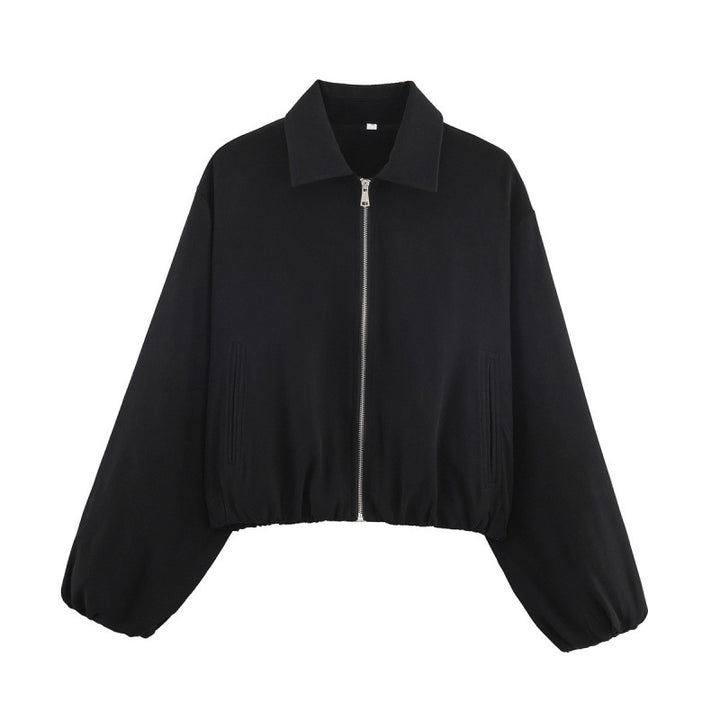Damen Gepunktete Cropped-Bomberjacke im Retro-Look mit Hemdkragen und elastischem Saum Echo Archiv
