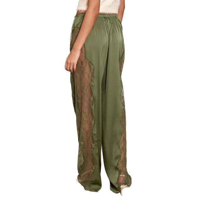 Damen nan Satinhose mit seitlichen Spitzeneinsätzen, weitem Bein und Tunnelzug Echo Archiv