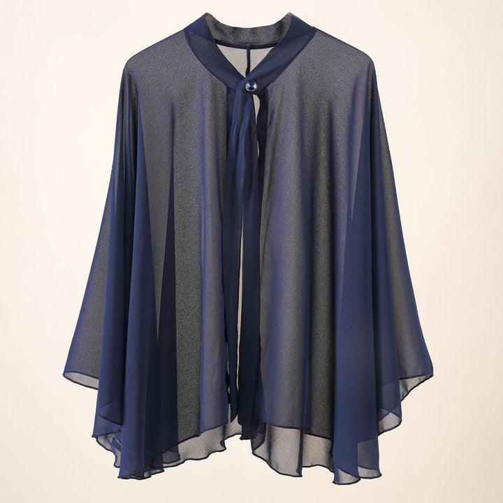Damen Chiffon-Cape mit Schleifenkragen und Zierknopf – Avérine