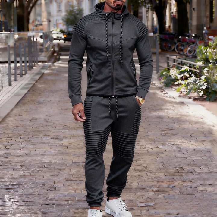 Herren sportives Kapuzen-Sweatset mit gerippten Biker-Paneelen – Cavarno