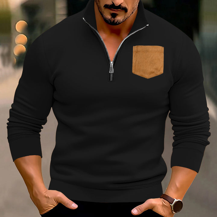 Herren modischer Pullover mit halbem Reißverschluss und kontrastierender Brusttasche Echoarchiv